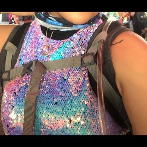 Large I heart rave sparkly sequin crop top